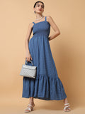 Women's Blue Polka Dots Fit & Flare Midi Dress