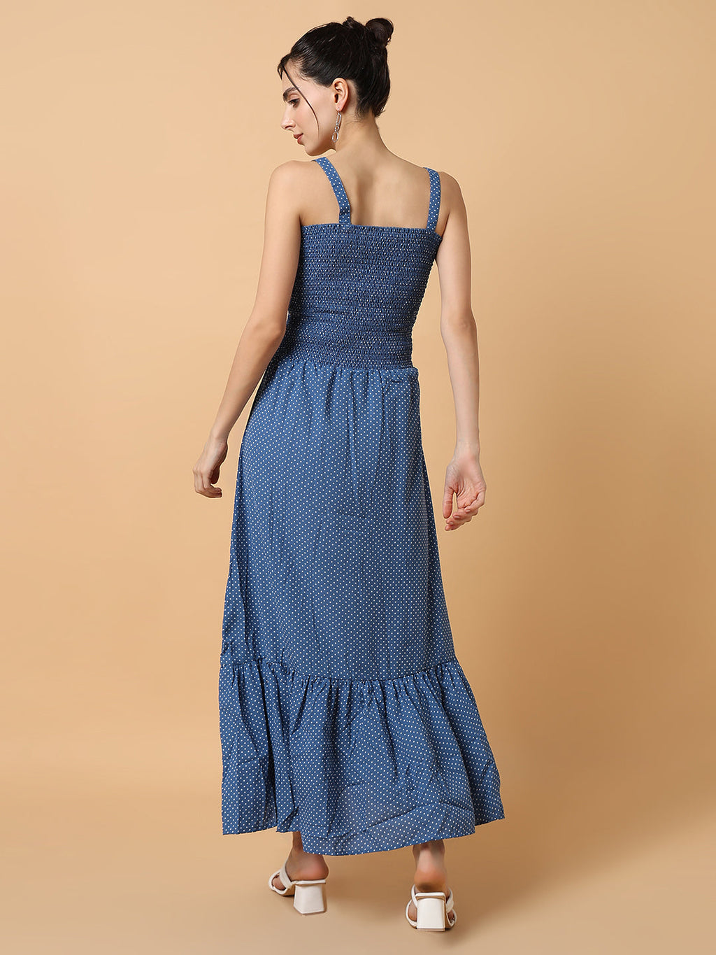 Women's Blue Polka Dots Fit & Flare Midi Dress