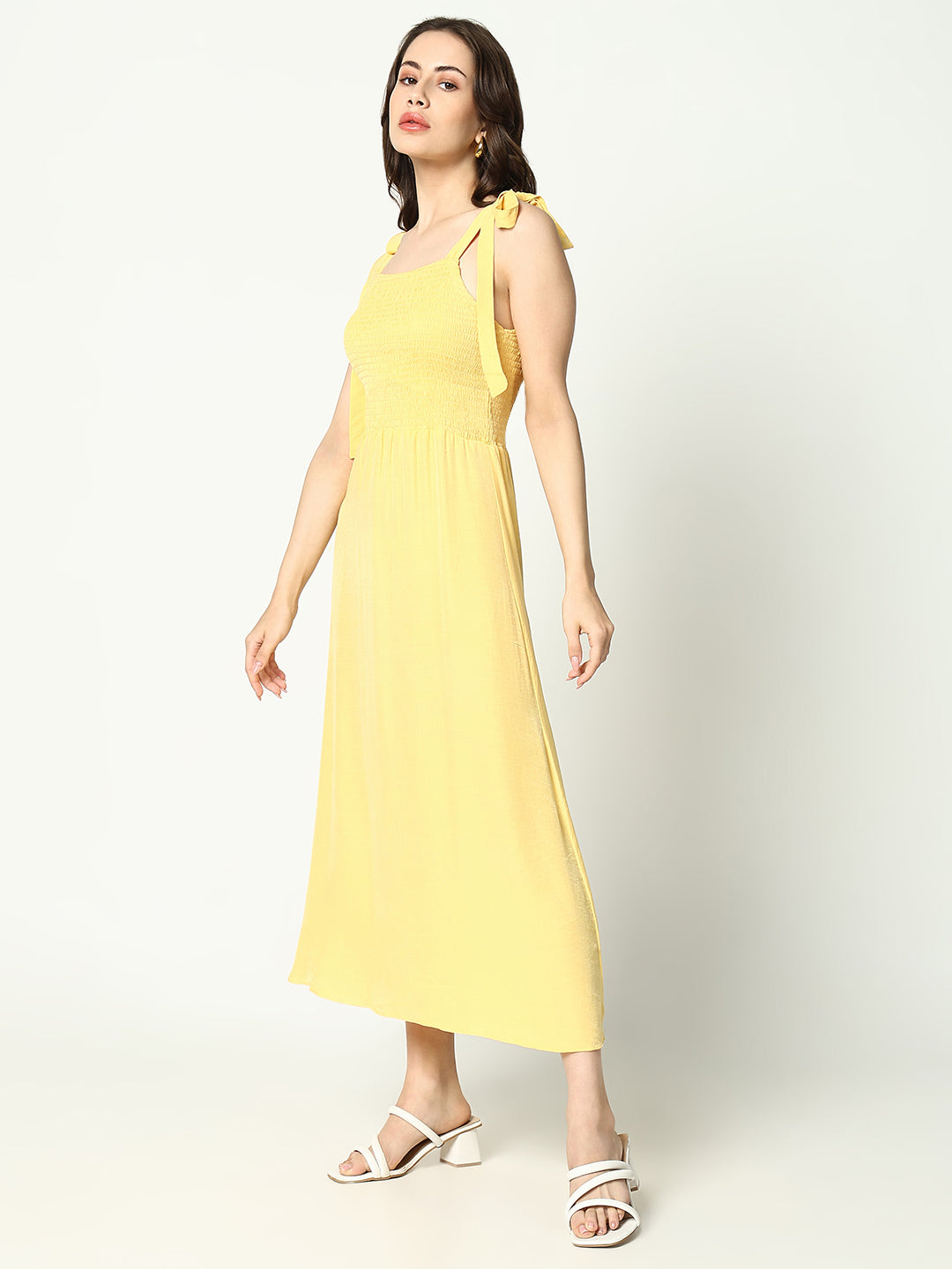 Women's Yellow Fit & Flare Midi Dress