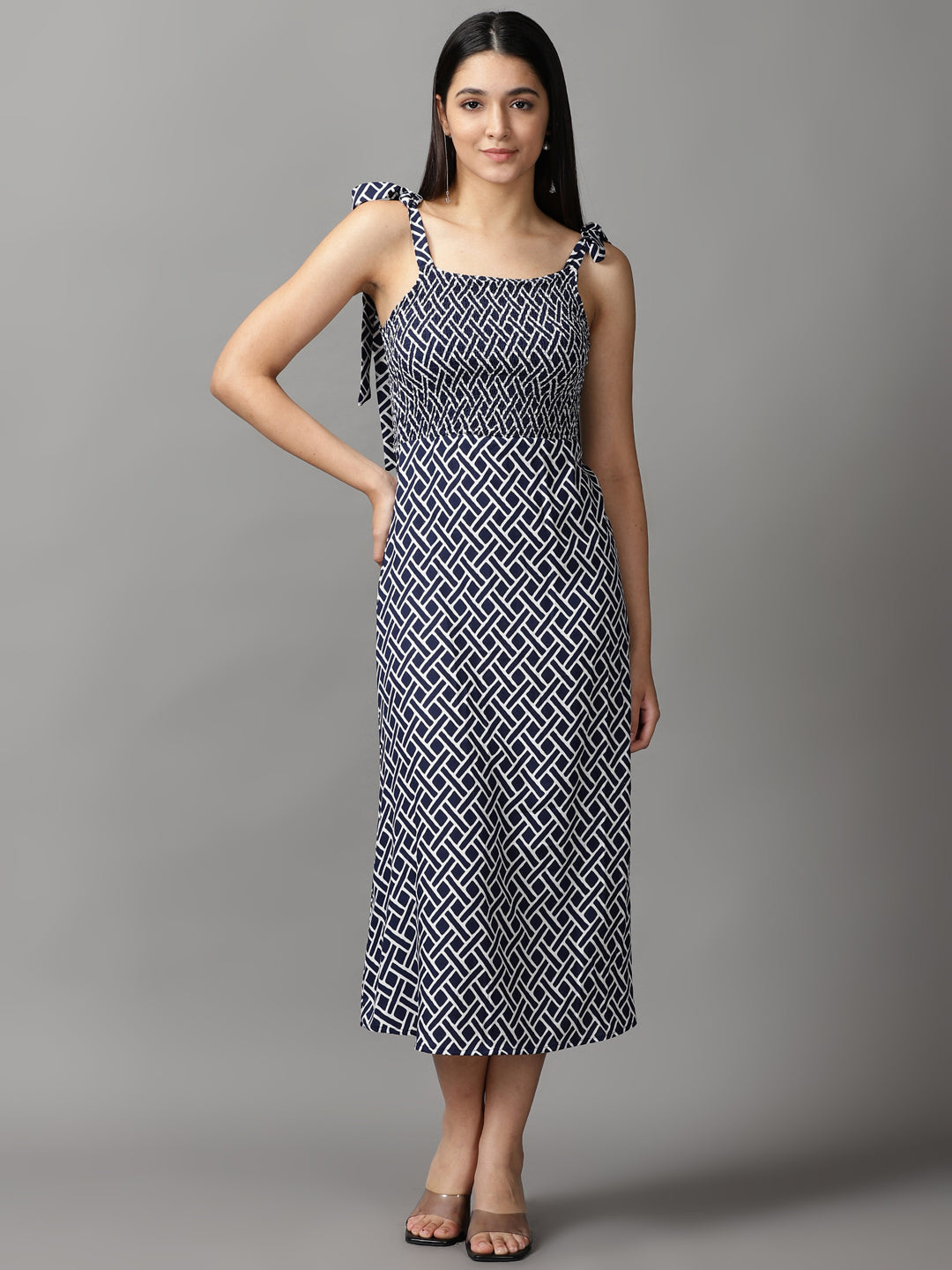 Women's Navy Blue Fit & Flare Dress