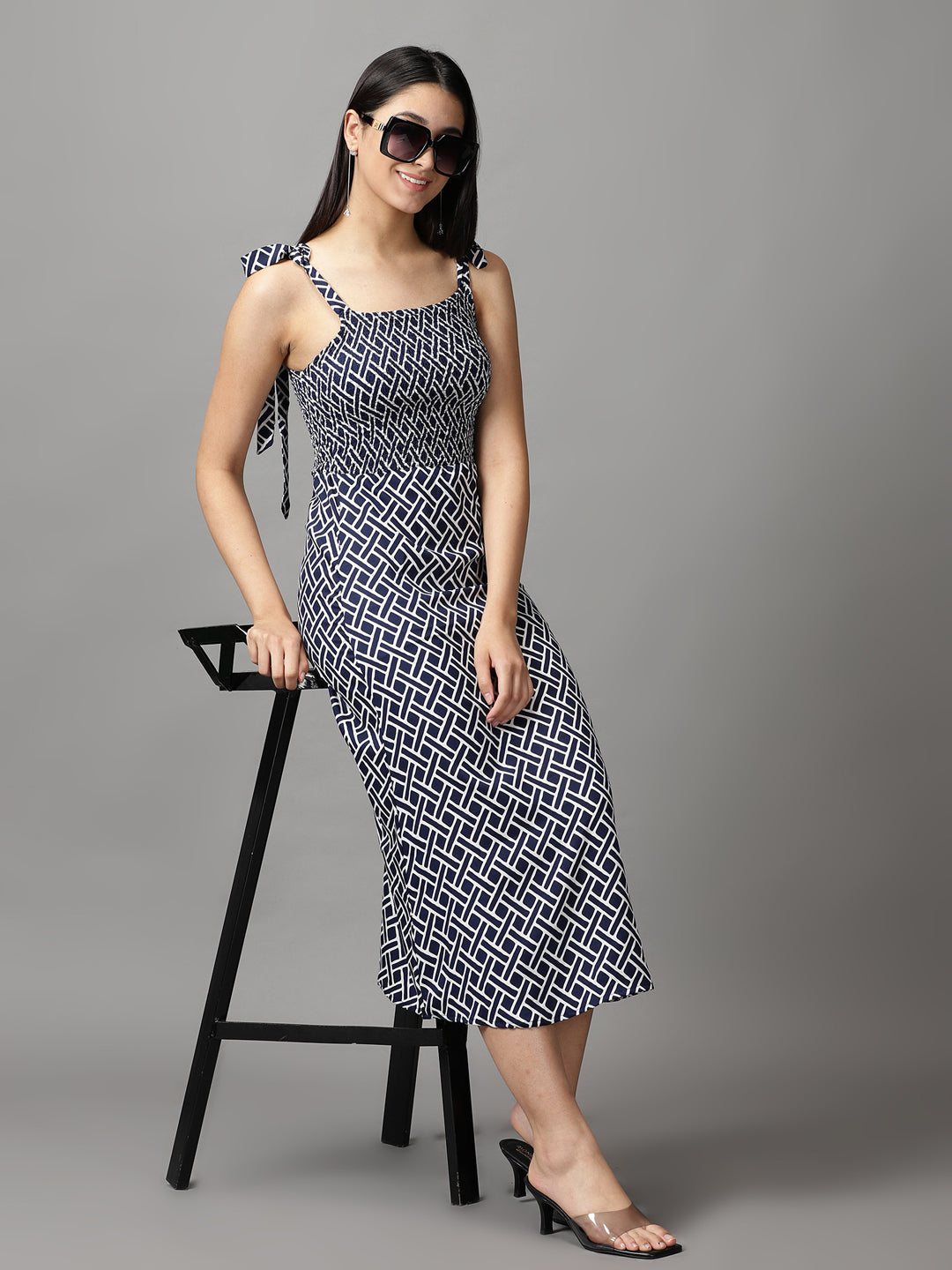 Women's Navy Blue Fit & Flare Dress
