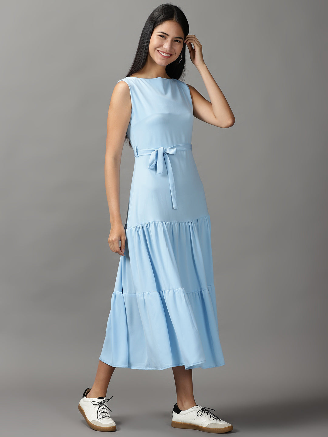Women's Blue Georgette Fit and Flare Dress