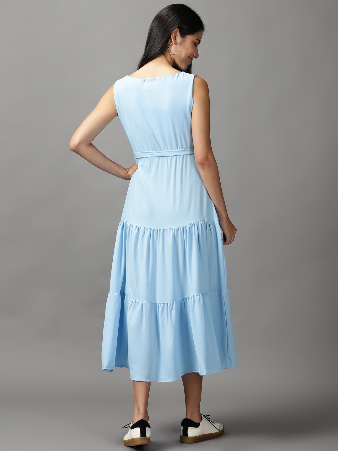 Women's Blue Georgette Fit and Flare Dress