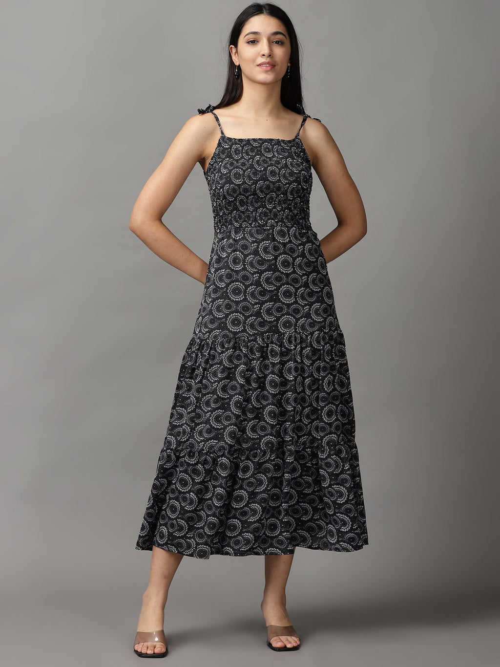 Women's Black Geometrical Fit & Flare Dress