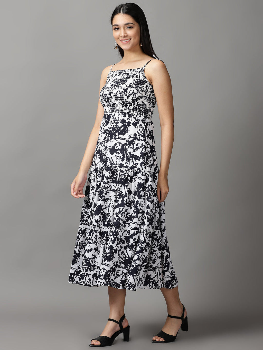 Women's White Floral Fit & Flare Dress