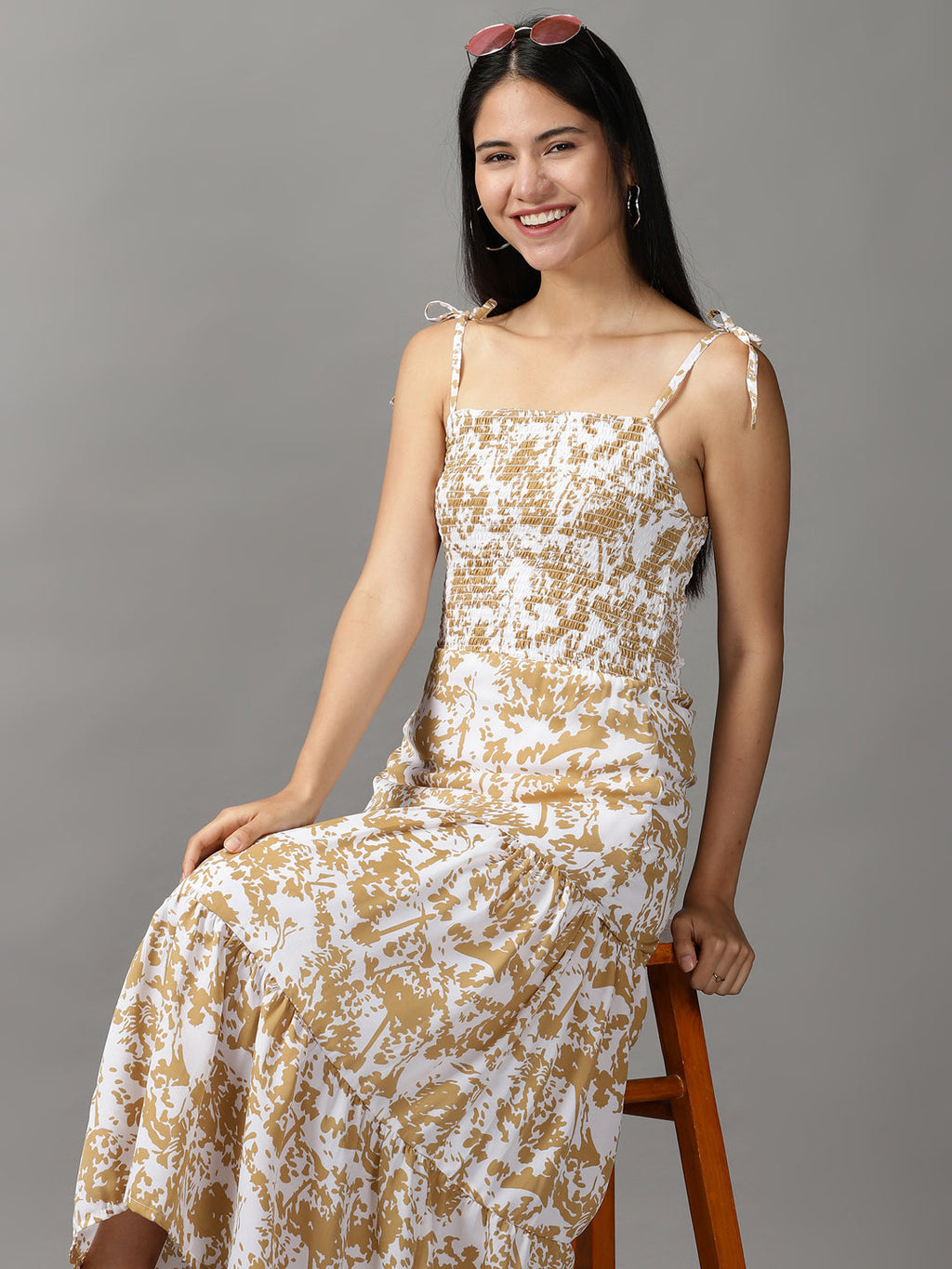 Women's White Midi Fit & Flare Dress