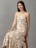 Women's White Midi Fit & Flare Dress