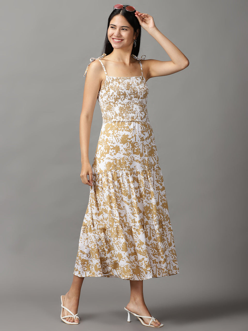 Women's White Midi Fit & Flare Dress