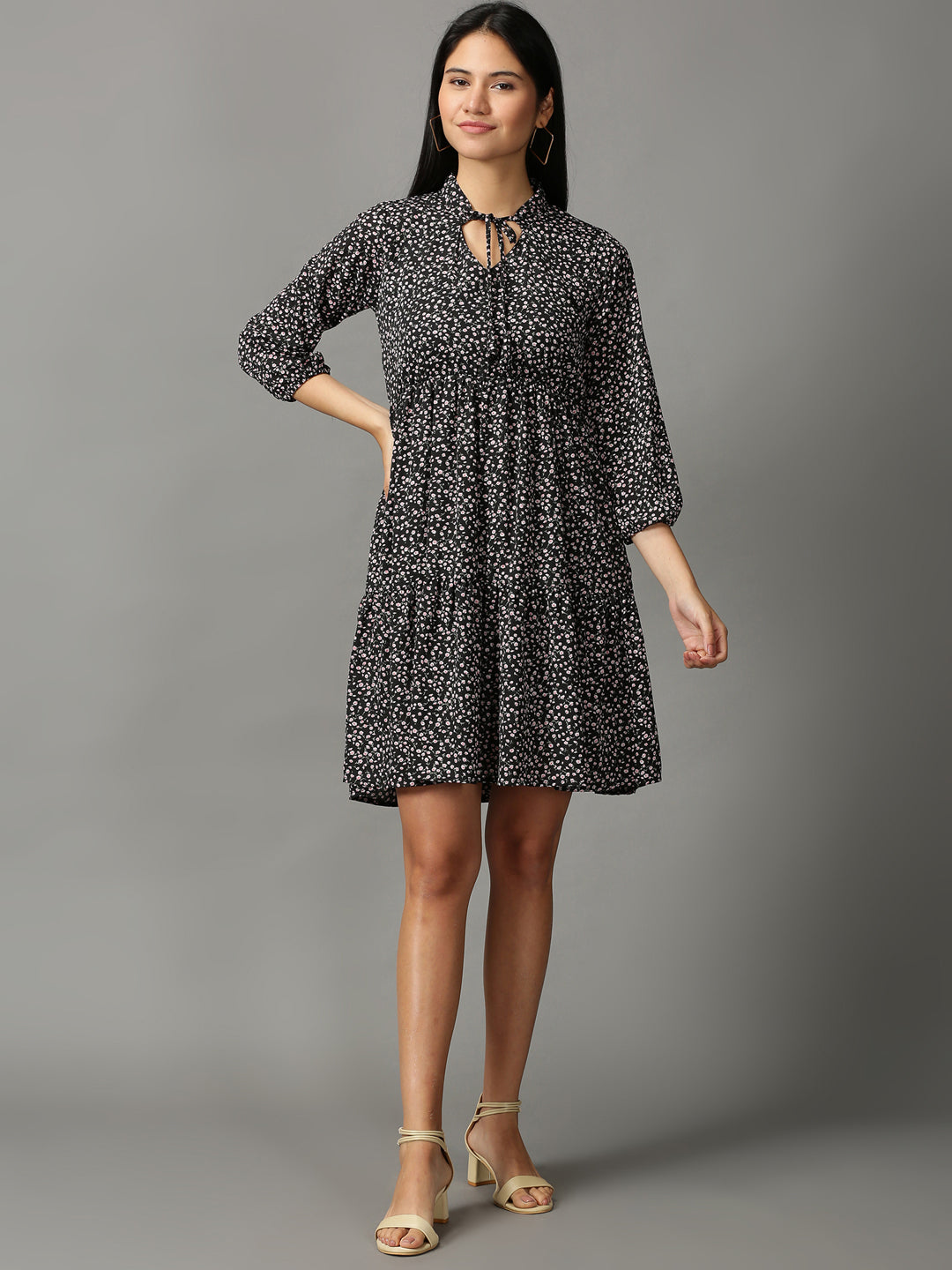 Women's Black Chiffon A-Line Dress