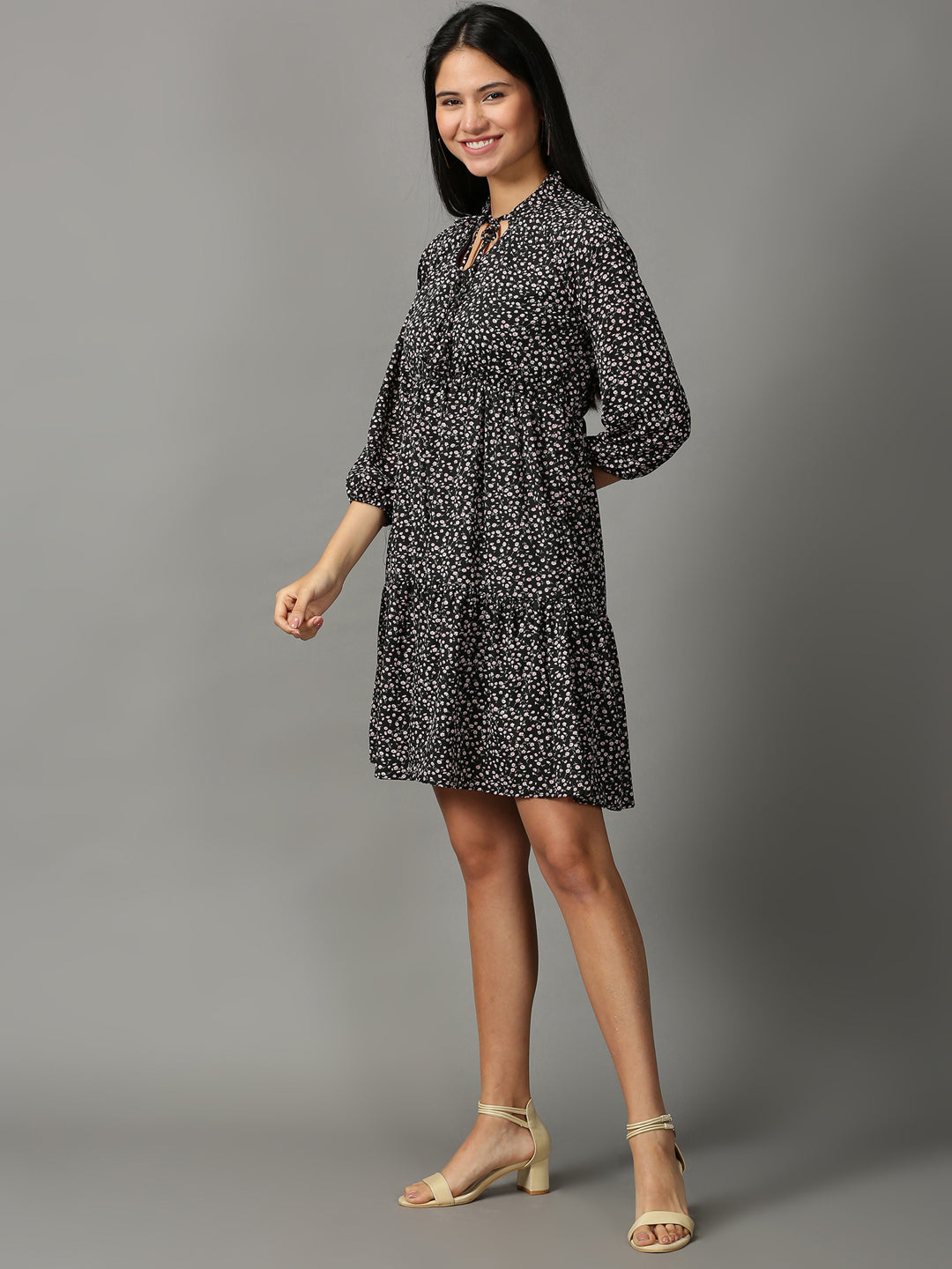 Women's Black Chiffon A-Line Dress