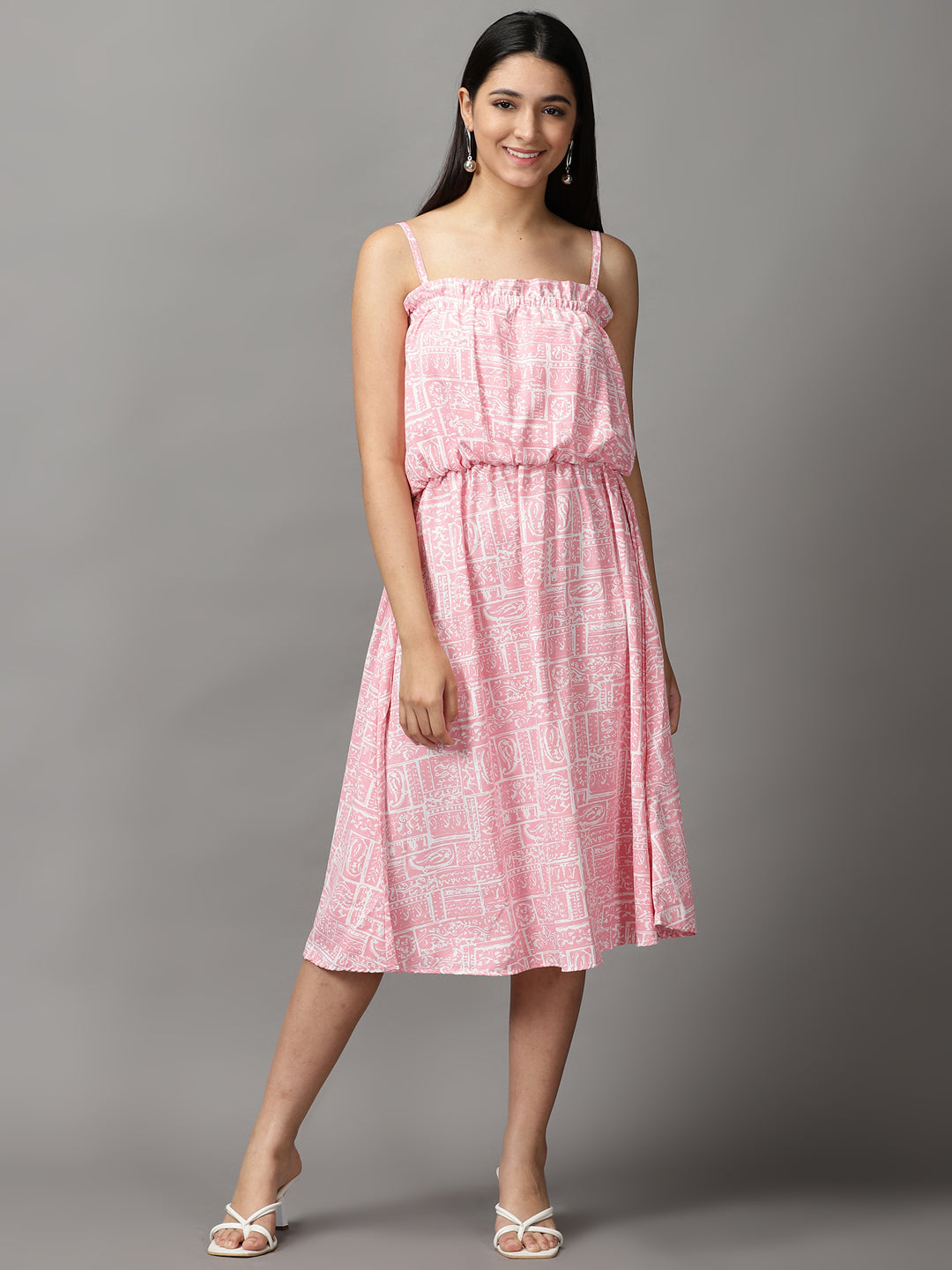 Women's Pink Crepe Ethnic A-Line Dress