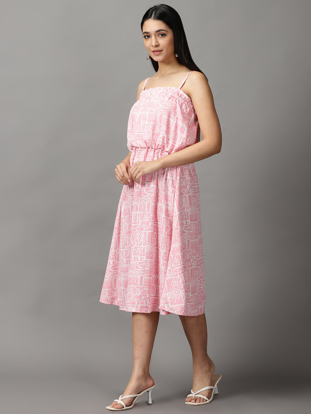 Women's Pink Crepe Ethnic A-Line Dress