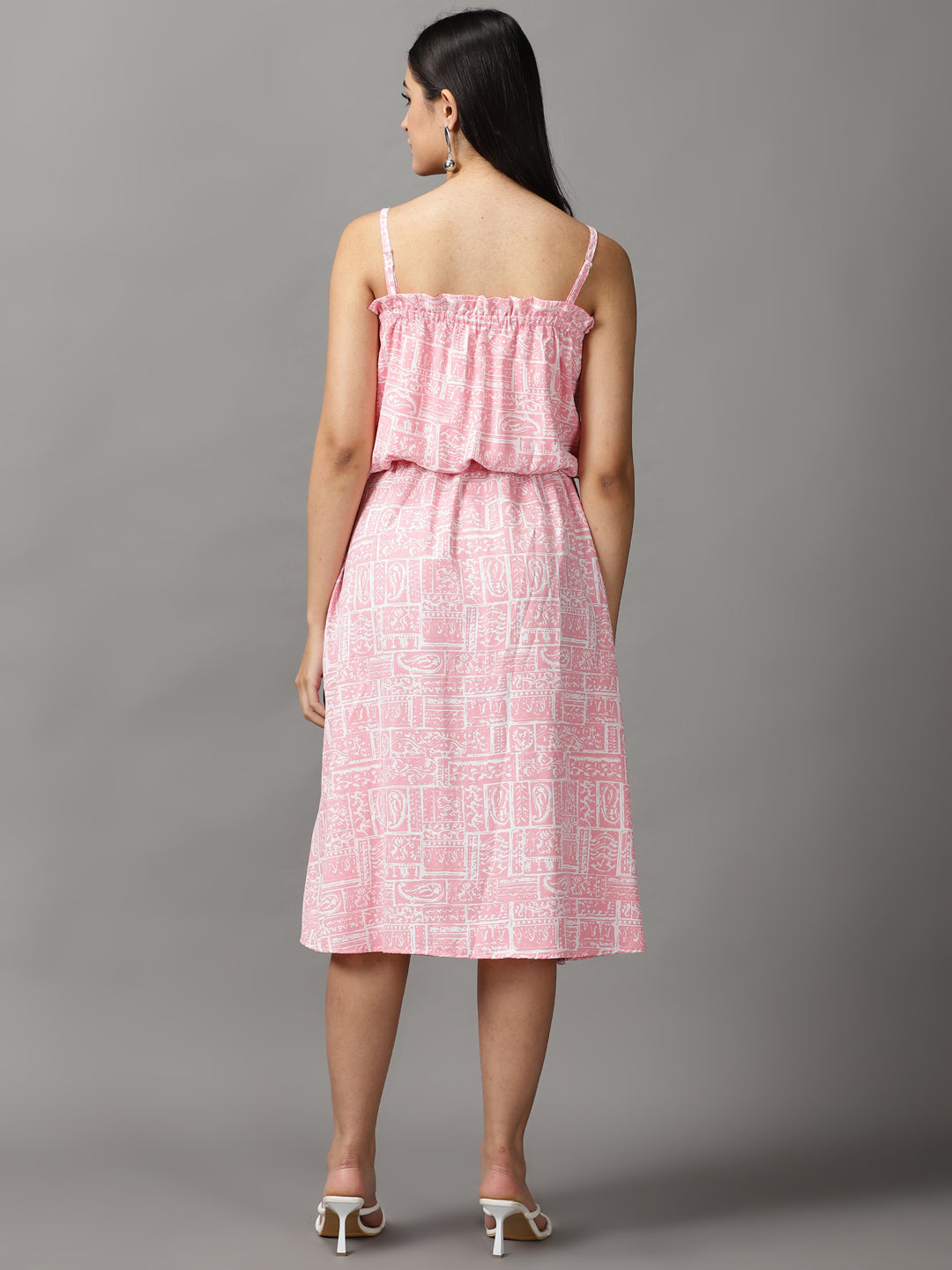 Women's Pink Crepe Ethnic A-Line Dress