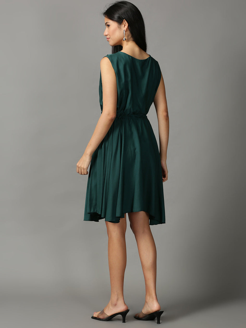 Women's Green Fit and Flare Sleeveless Dress