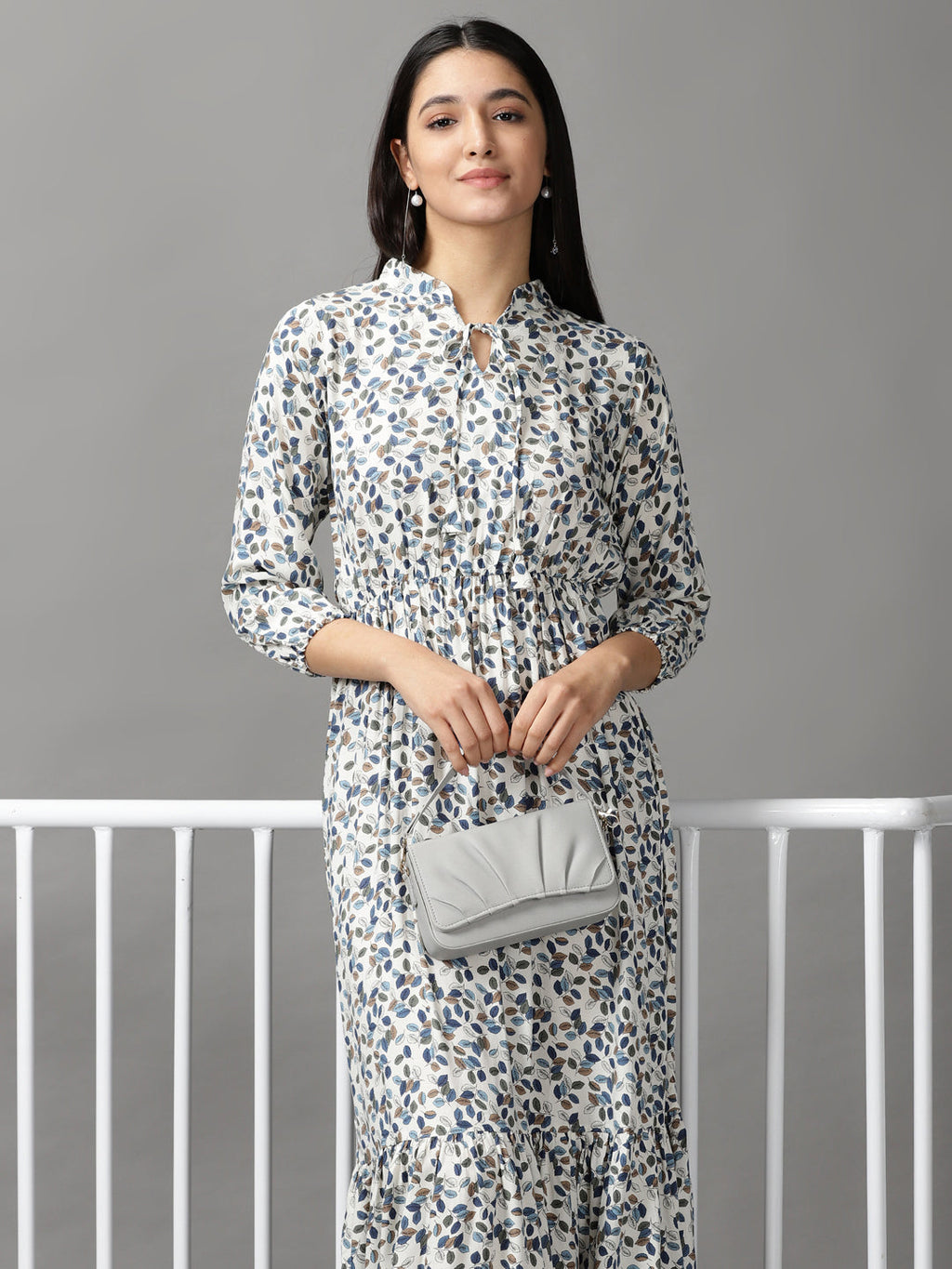 Women's Off White Tropical Fit & Flare Dress