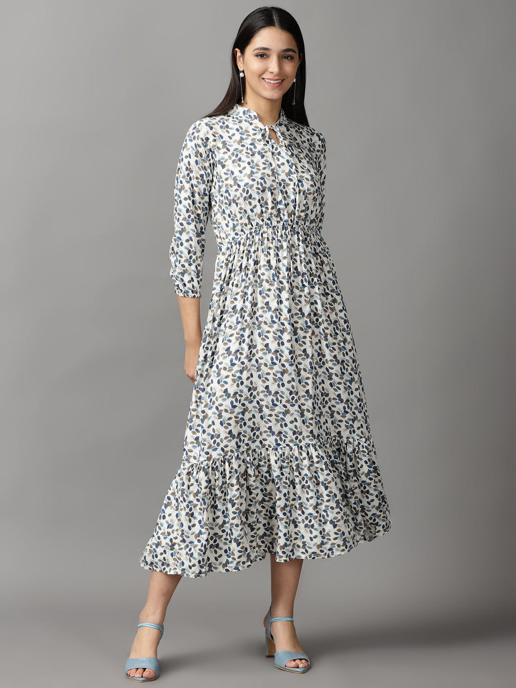 Women's Off White Tropical Fit & Flare Dress