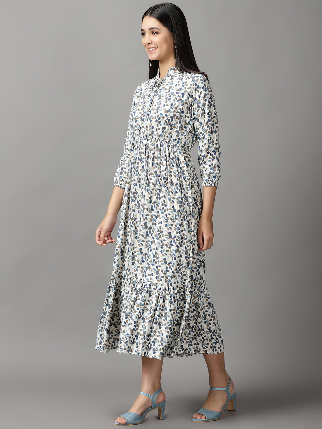 Women's Off White Tropical Fit & Flare Dress