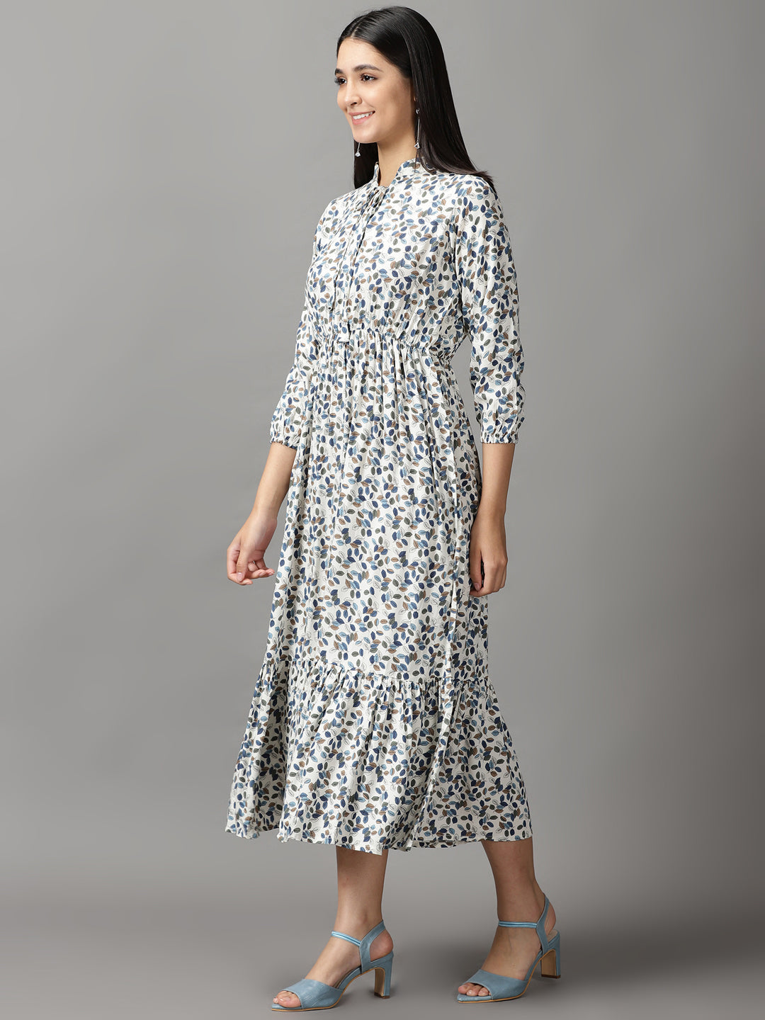 Women's Off White Tropical Fit & Flare Dress