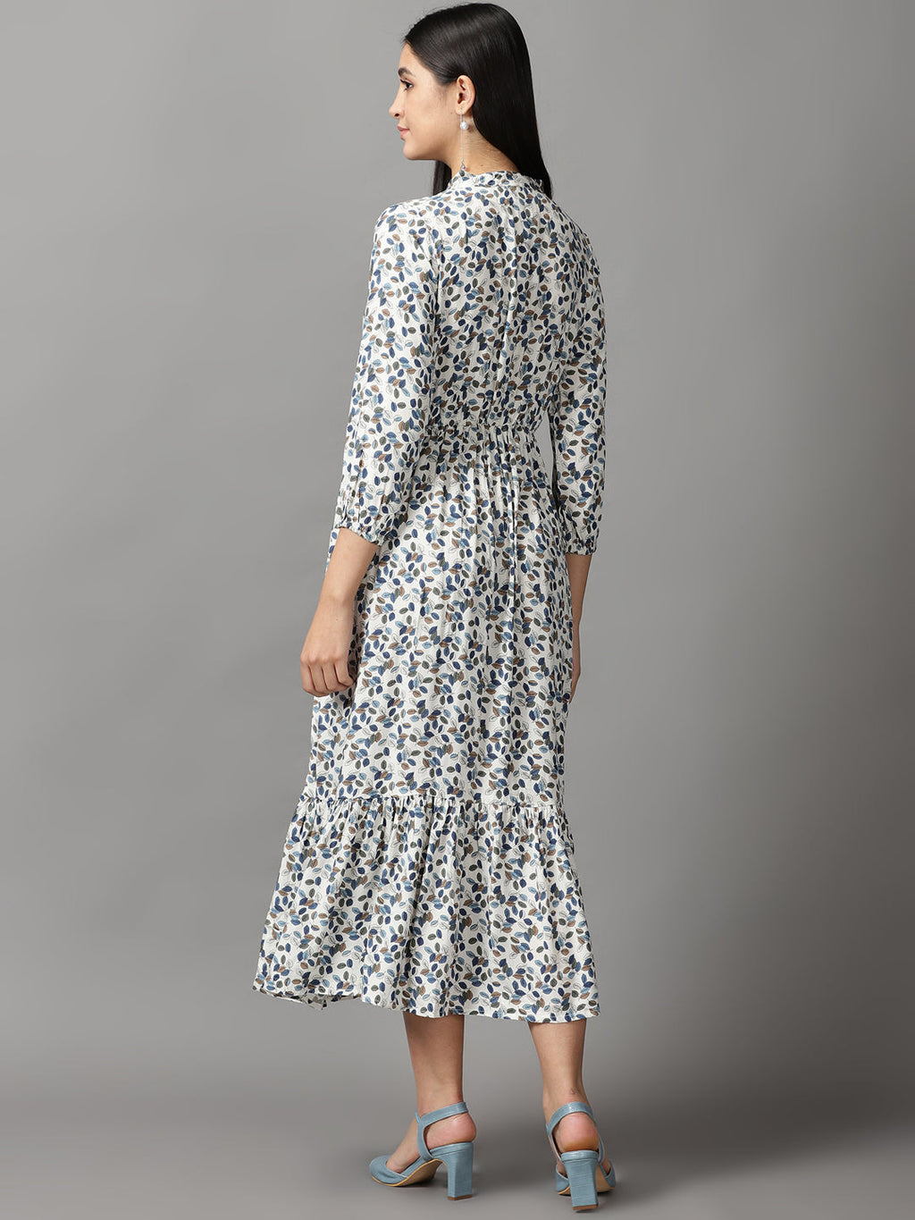 Women's Off White Tropical Fit & Flare Dress