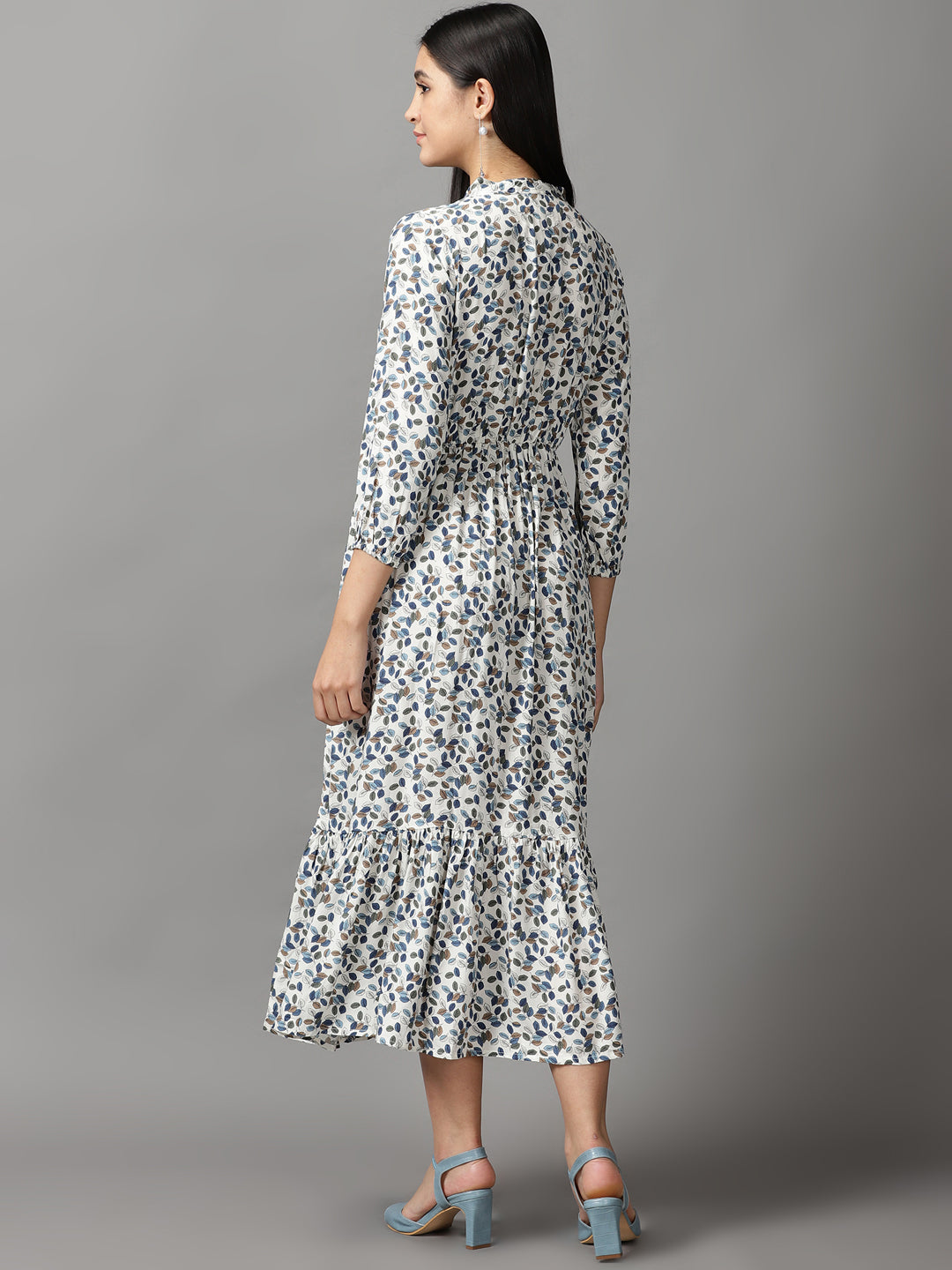 Women's Off White Tropical Fit & Flare Dress