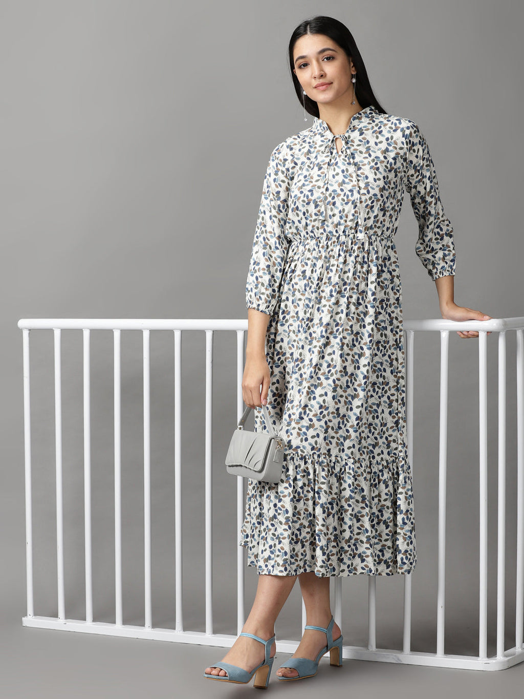 Women's Off White Tropical Fit & Flare Dress