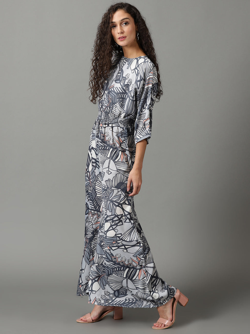 Women's Blue Floral Printed Boat Neck Basic Jumpsuit