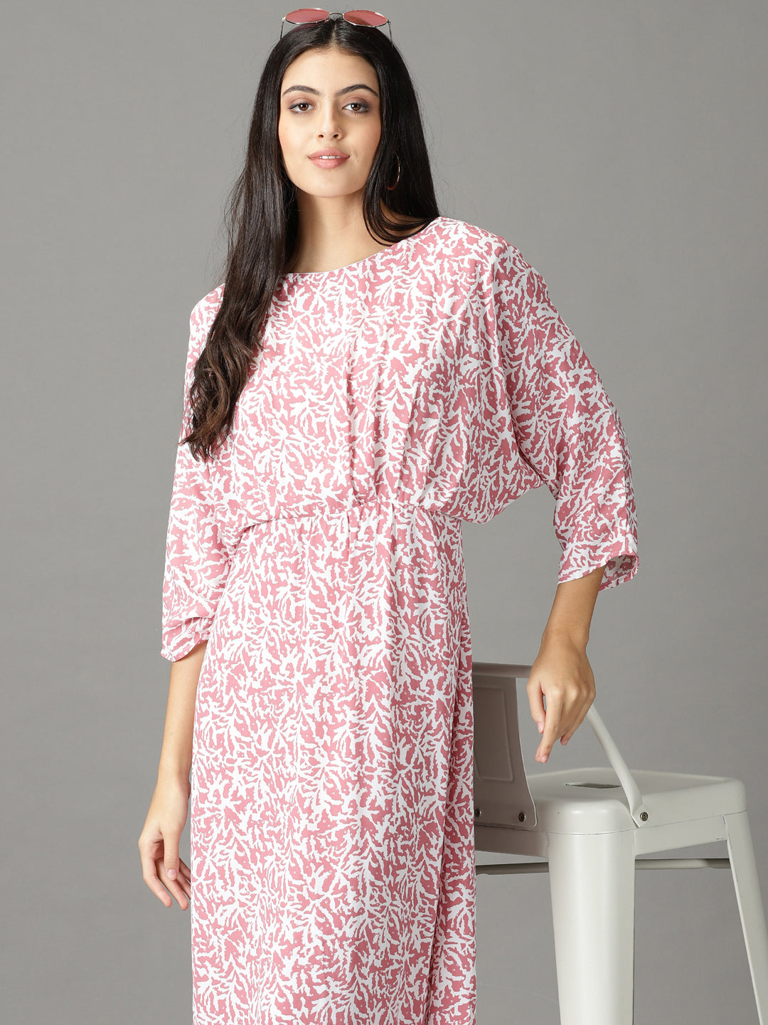 Women's Pink Abstract Printed A-Line Dress