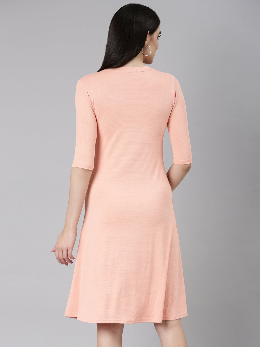 Women's Peach Typography Printed Cotton T-Shirt Dress