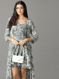 Women's Sea Green Floral Chiffon Dress