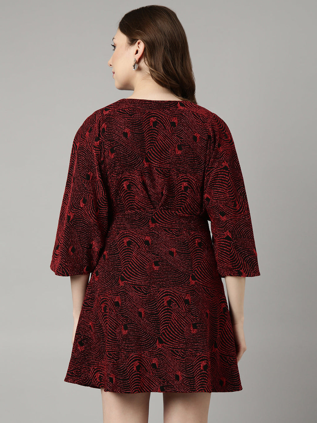 Women's Red Abstract Print V-Neck Fit and Flare Dress