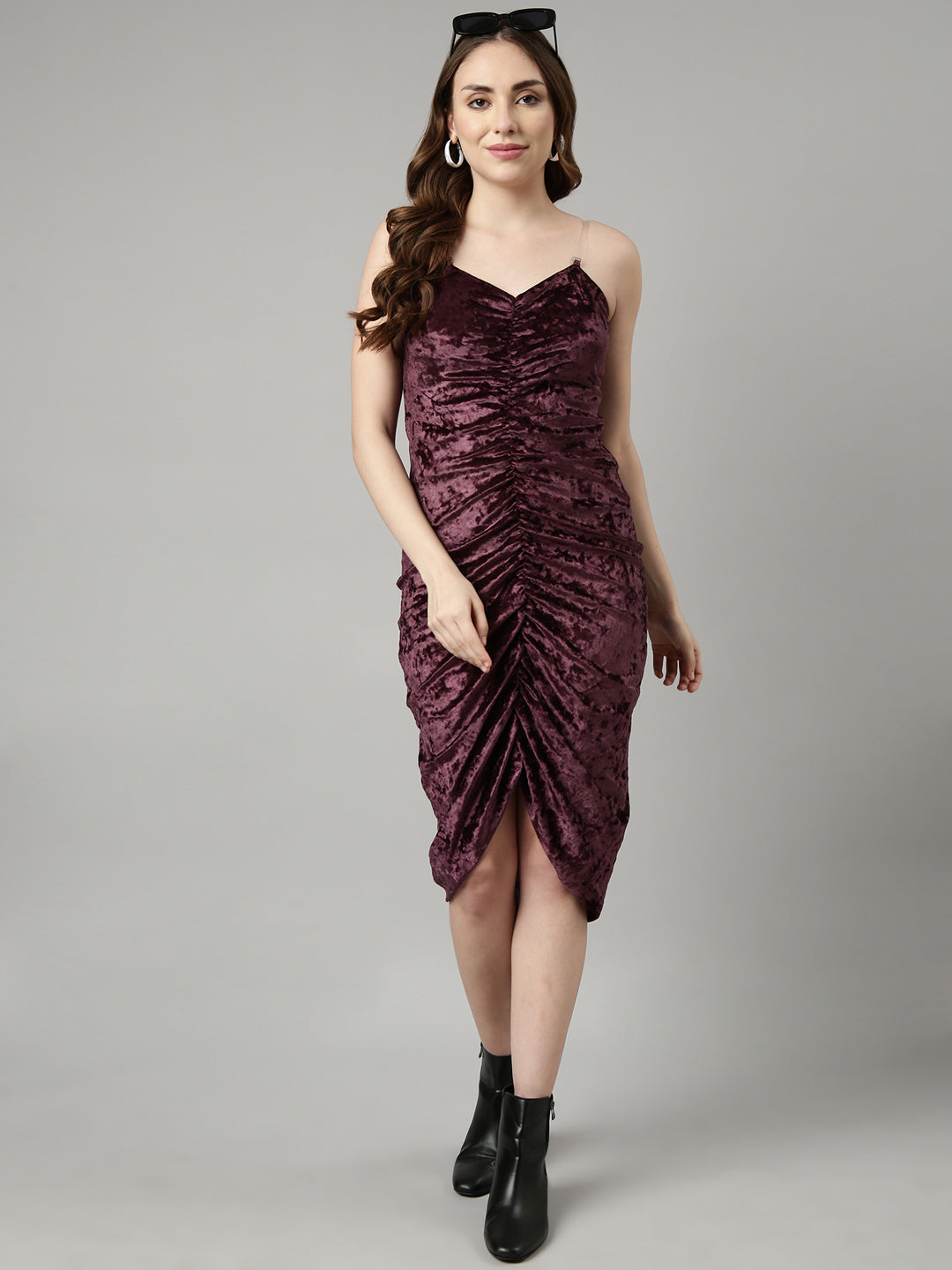 Women's Purple Shoulder Straps Knee Length Sheath Dress