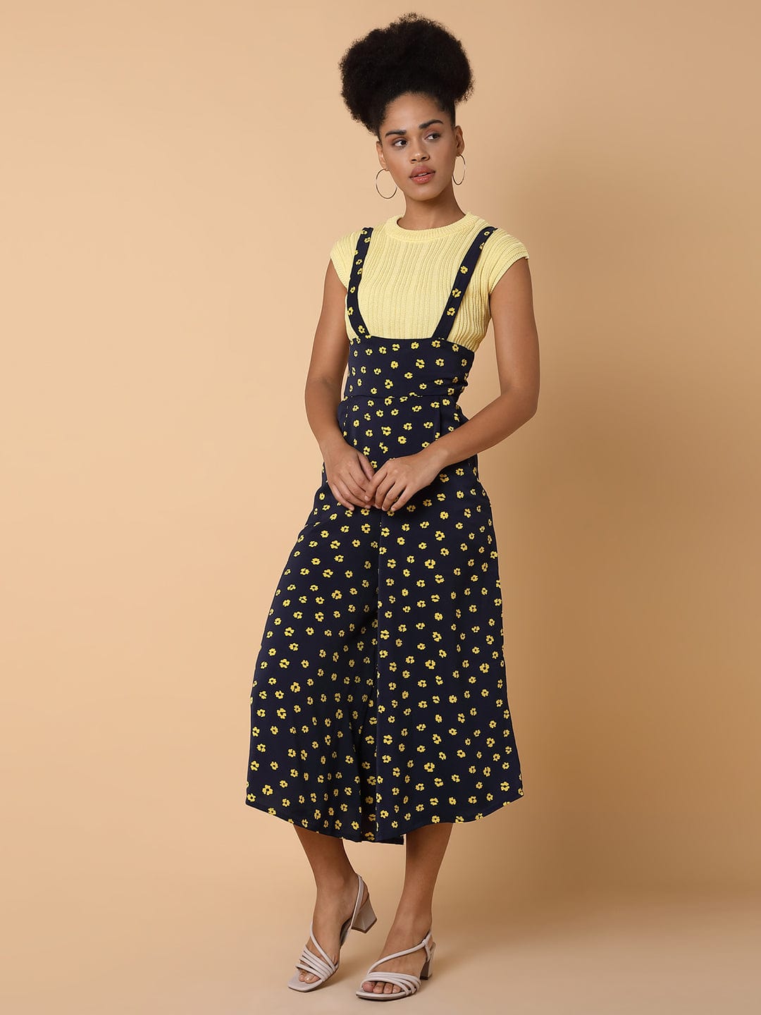 Women's Printed Navy Blue Capri Jumpsuit