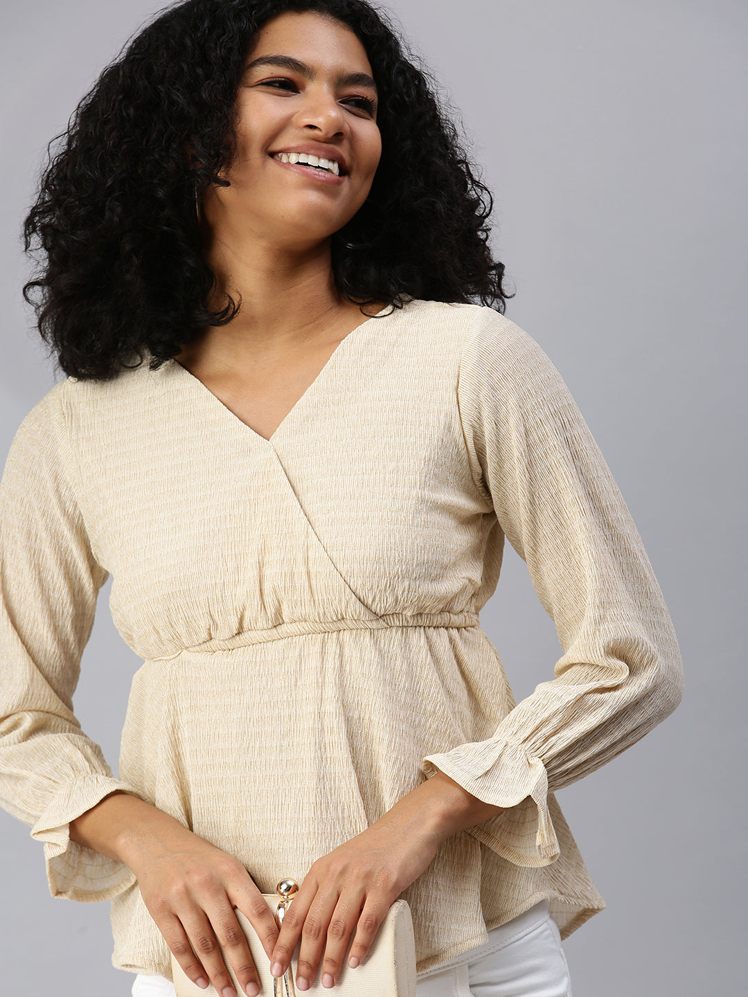 Women's Cream Wrap Top