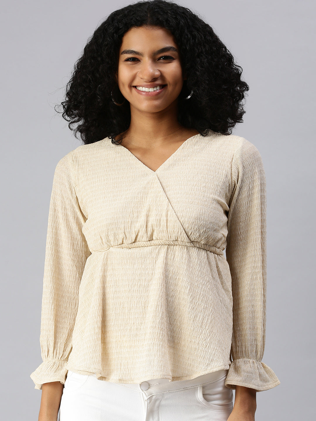 Women's Cream Wrap Top