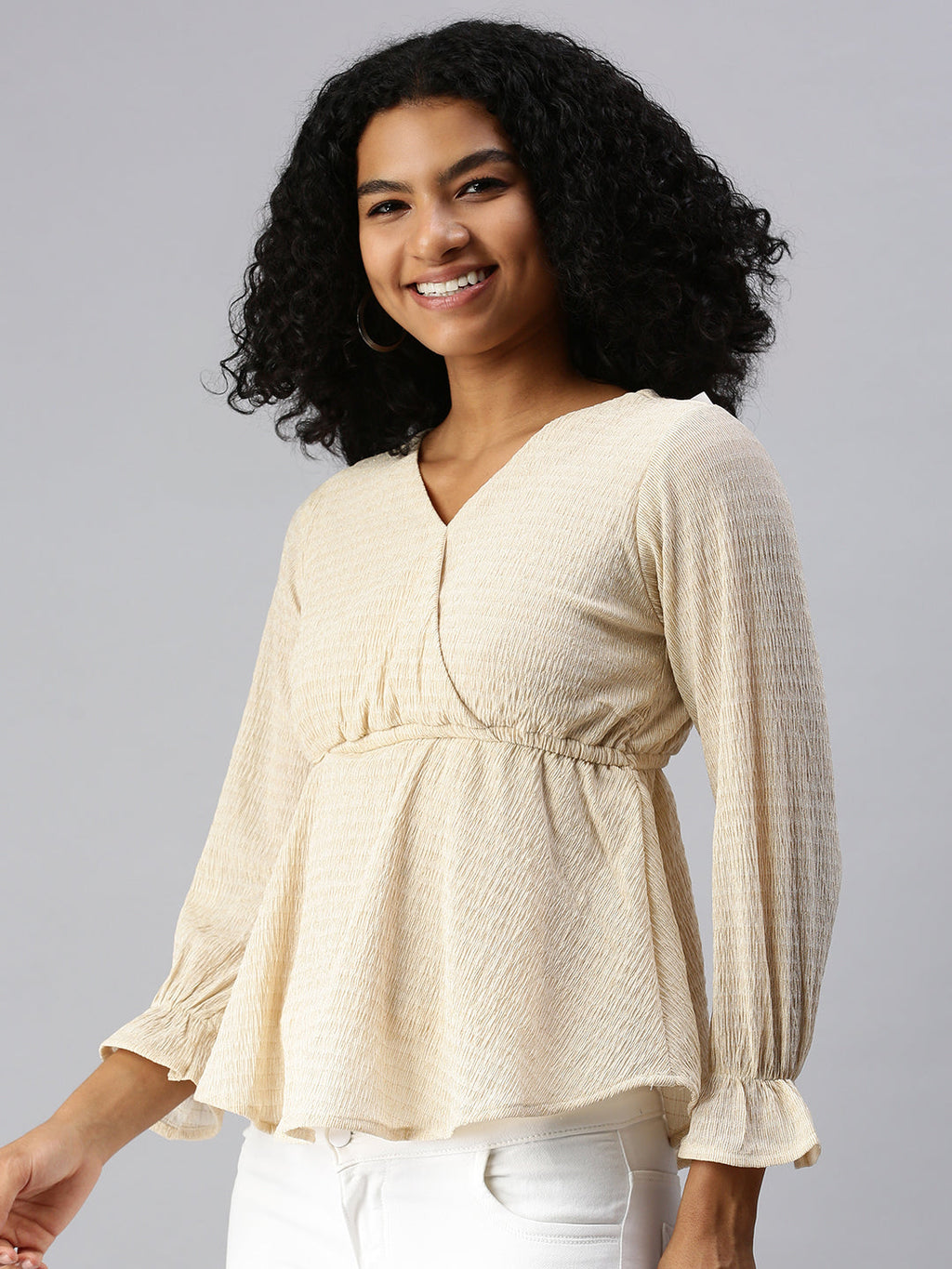 Women's Cream Wrap Top