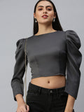 Women's Grey Crepe Crop Top