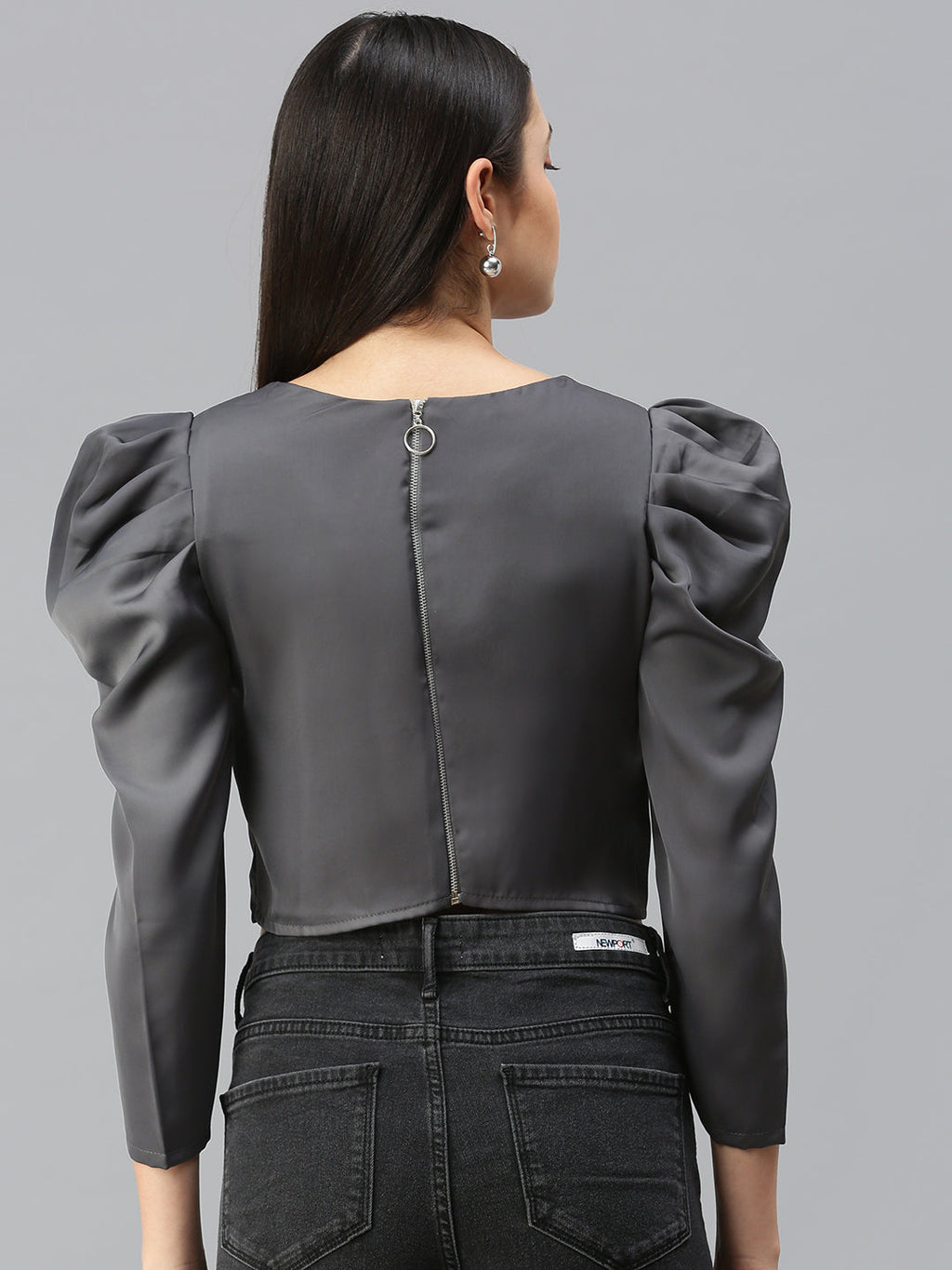 Women's Grey Crepe Crop Top