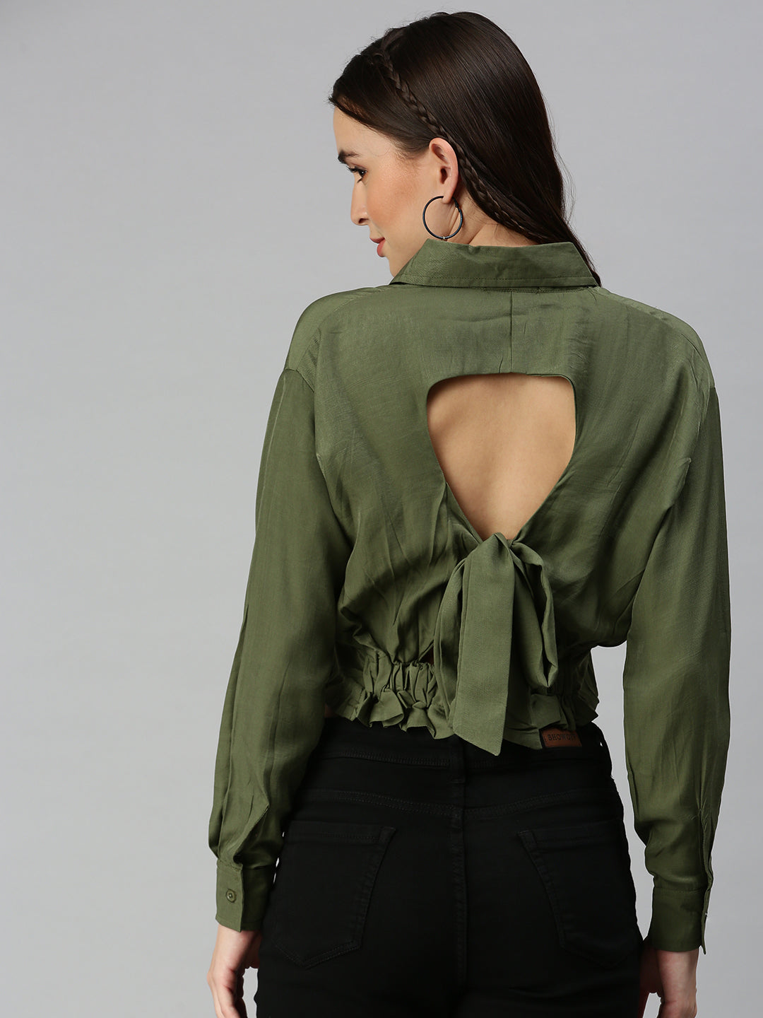 Women's Green Solid Shirt Style Top