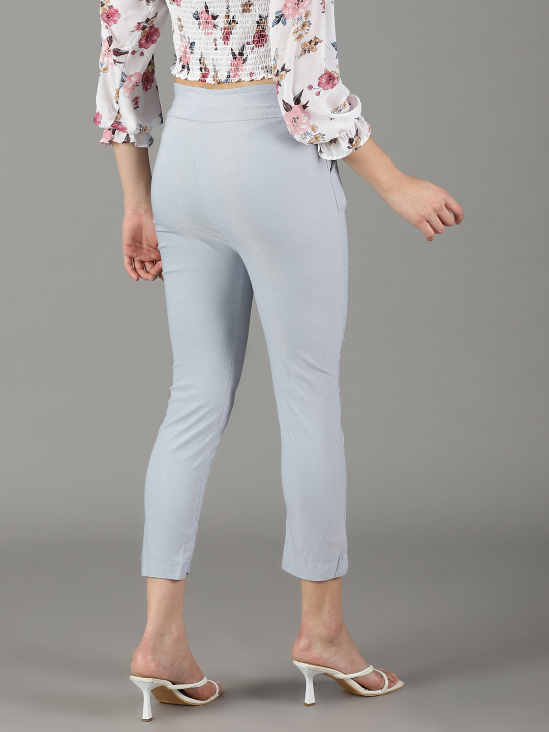 Women's Blue Relaxed Slim Fit High-Rise Trousers