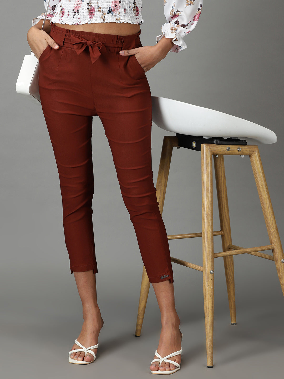 Women's Rust Slim Fit High-Rise Trousers