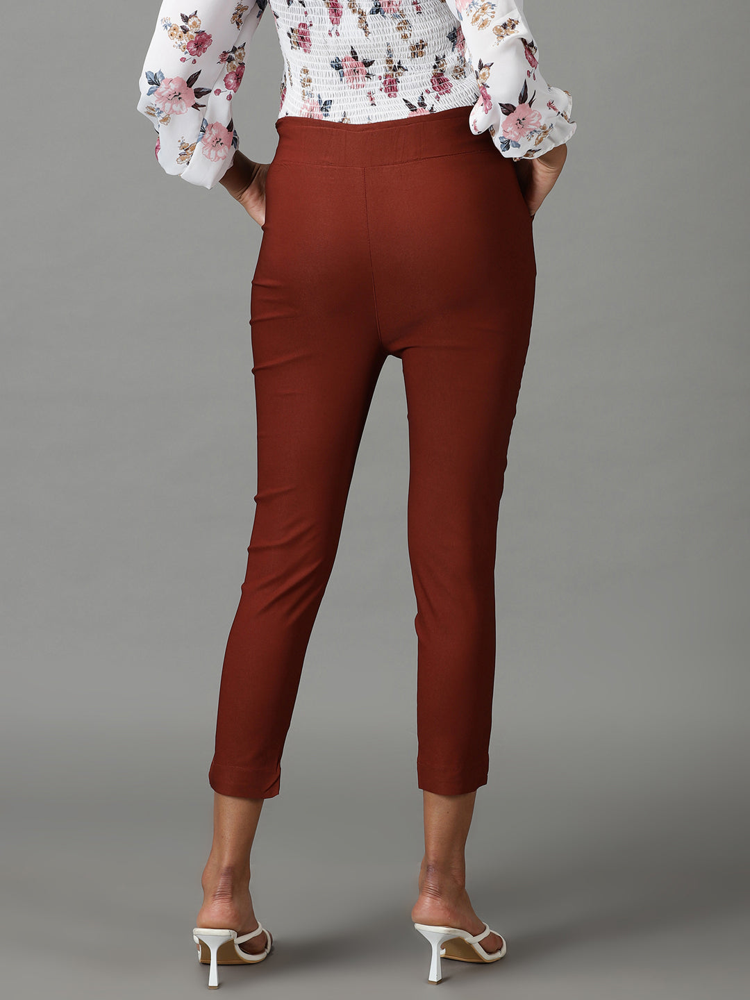 Women's Rust Slim Fit High-Rise Trousers