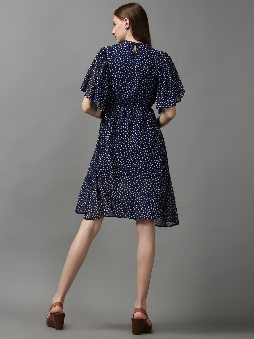Women's Navy Blue Chiffon Blouson Dress