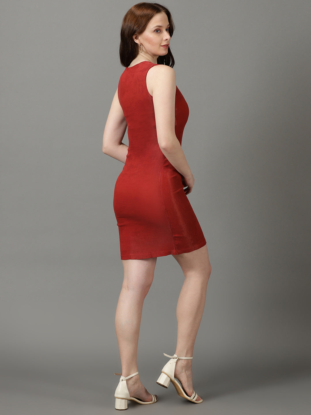 Women's Rust Round Neck Bodycon Dress