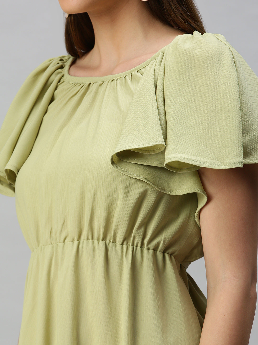 Women's Green Solid Fit & Flare Dress