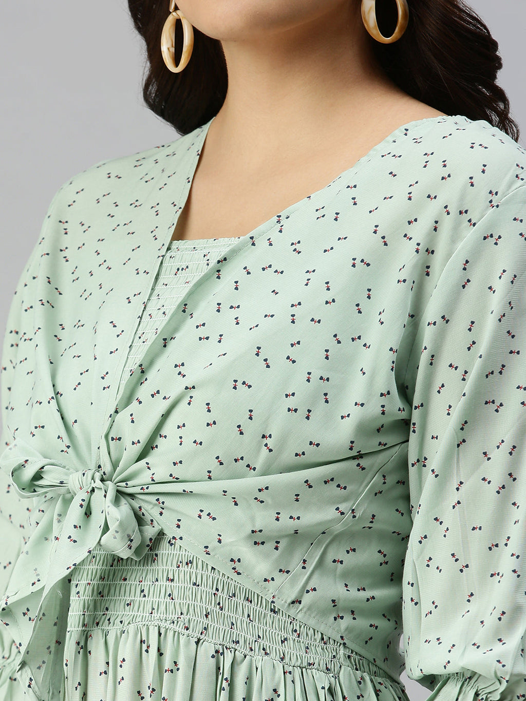 Women's Green Floral Crepe Dress