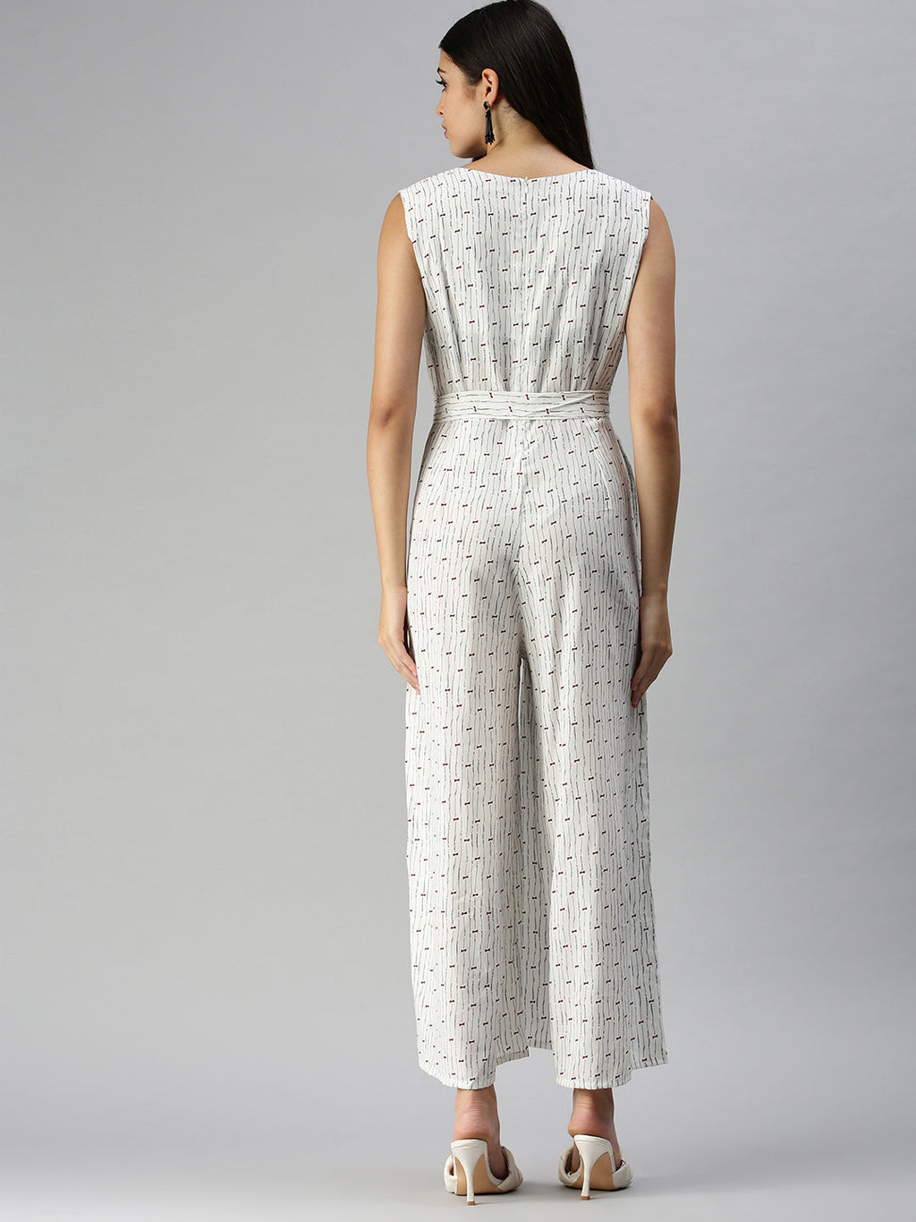 Women's White Printed Basic Jumpsuit