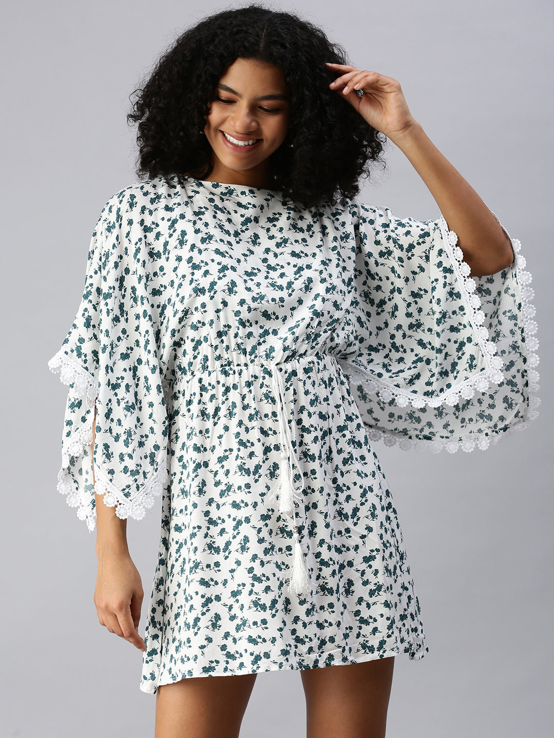 Women's White Floral A-Line Dress