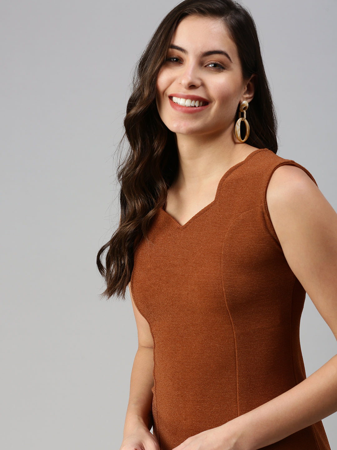 Women's Brown Scuba Solid Bodycon Mini Dress