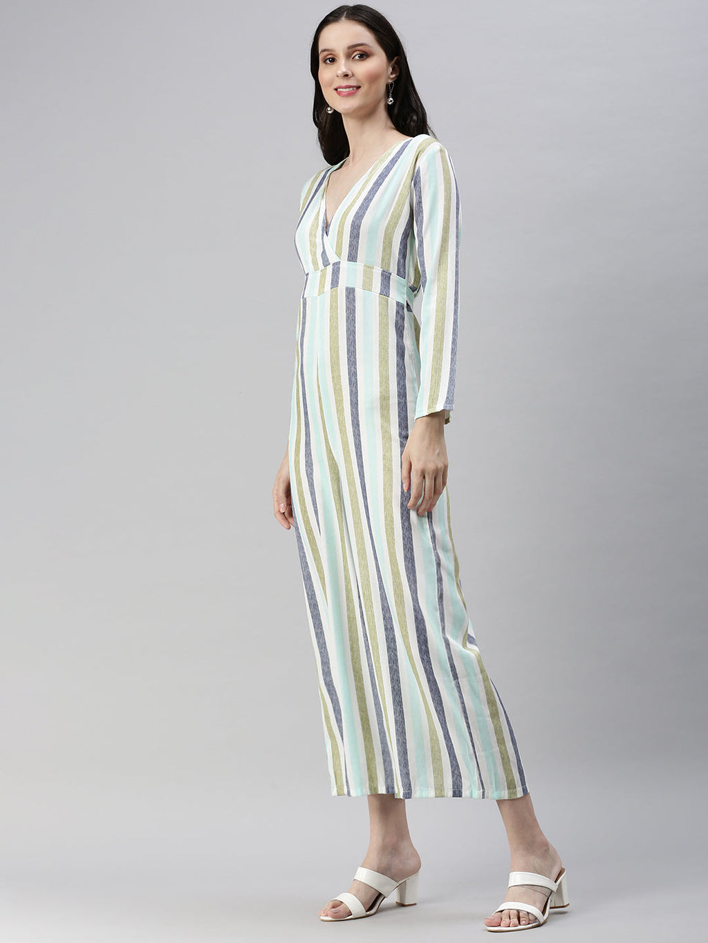 Women's White Striped Basic Jumpsuit