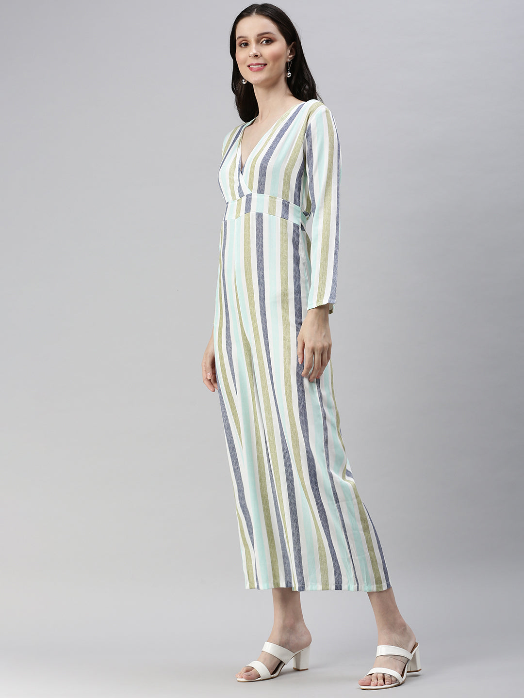 Women's White Striped Basic Jumpsuit